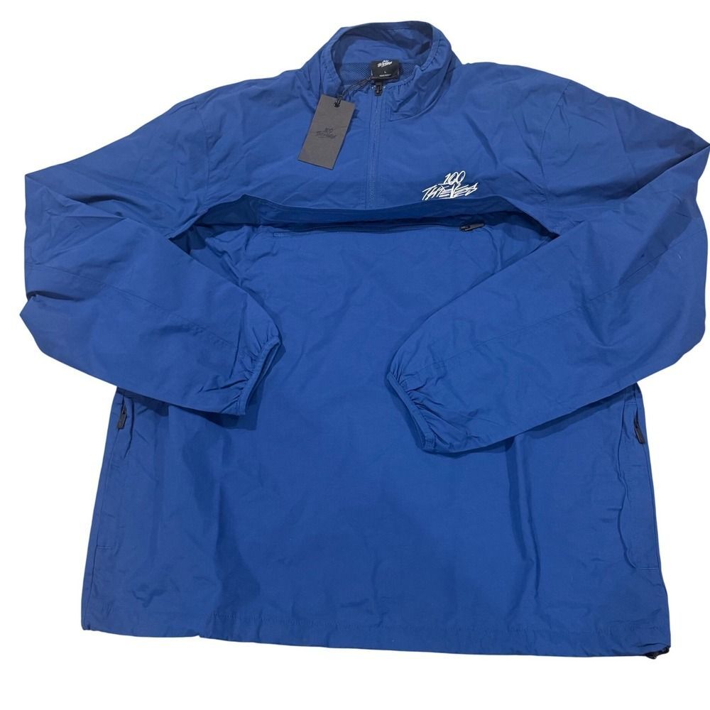 100 Thieves Mens Quarter Zip Windbreaker Pullover Jacket Blue Large‎ NWT
